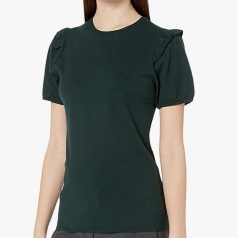 Lark & Ro Women's Ruffle Shoulder Sweater dark green Sz medium